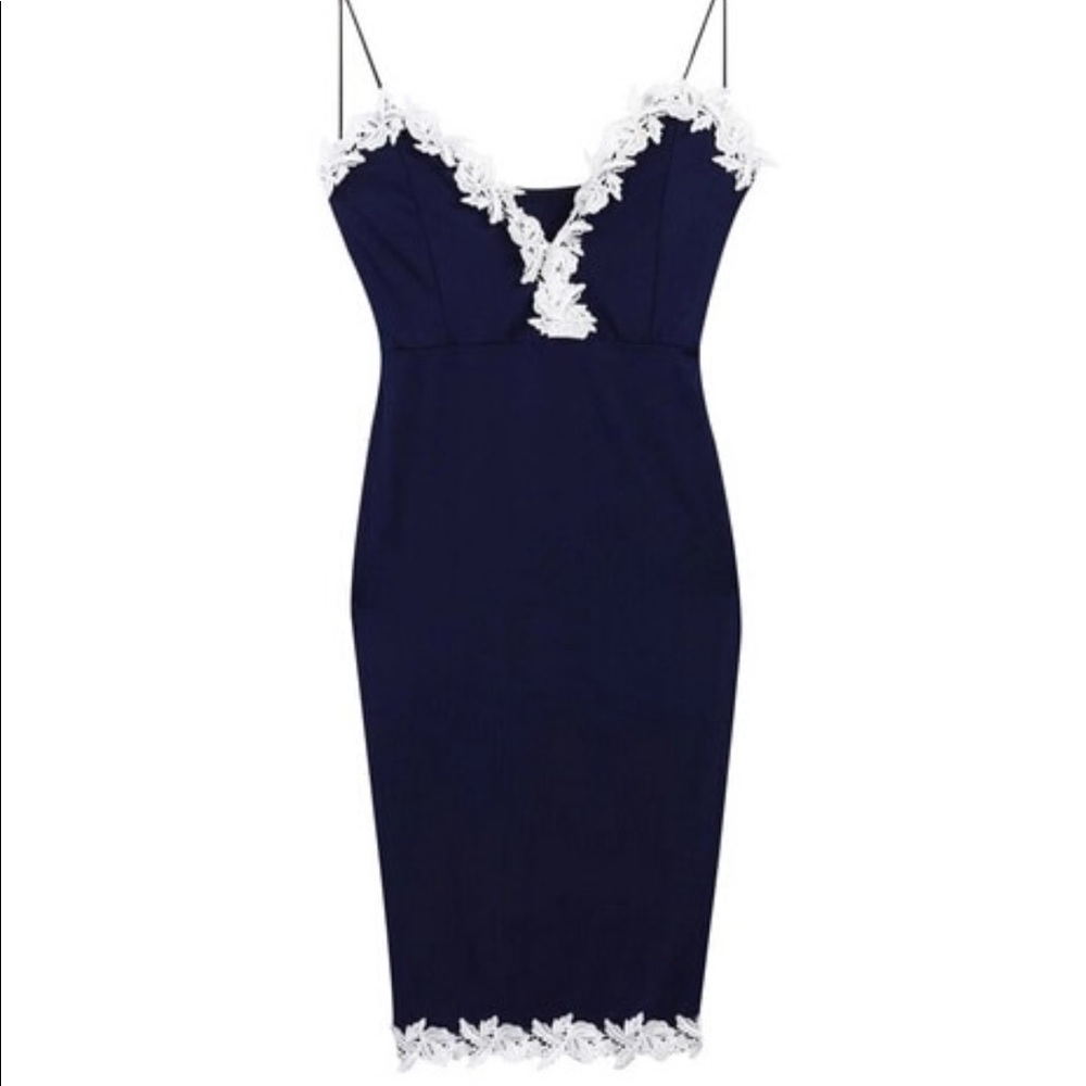 2 LEFT! Bodycon Navy Dress With Which. Lace Detail - Picture 3 of 6